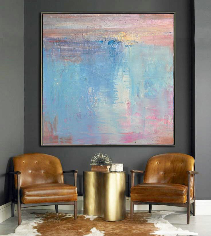 Large Abstract Painting On Canvas,Oversized Contemporary Art,Abstract Art On Canvas, Modern Art,Pink,Blue,White,Taupe.etc
